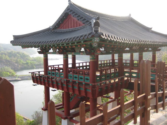 a viewing pavilion atop Andong Dam